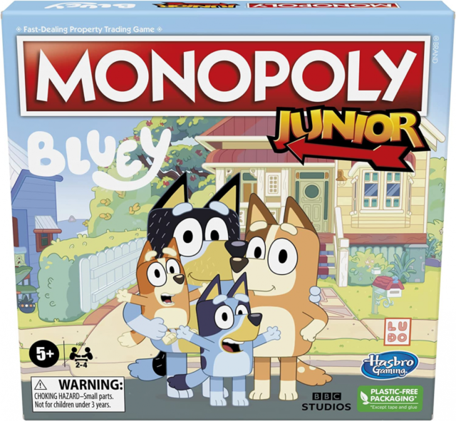 Monopoly Junior: Bluey Edition Board Game for Kids Ages 5+, Play as Bluey, Bingo, Mum, and Dad, Features Artwork from The Animated Series - English