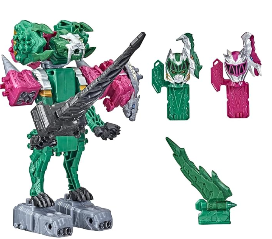 Power Rangers Dino Fury - Pink Ankylo Hammer & Green Tiger Claw, Zord Toys for Kids Ages 4 & Up Zord Link Custom Mix & Match Building System