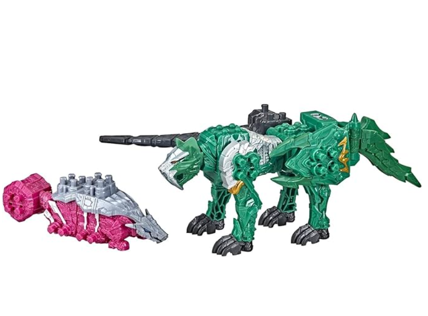 Power Rangers Dino Fury - Pink Ankylo Hammer & Green Tiger Claw, Zord Toys for Kids Ages 4 & Up Zord Link Custom Mix & Match Building System
