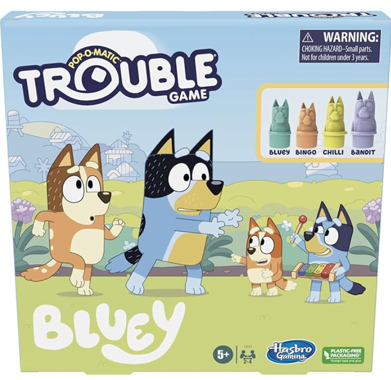 Trouble: Bluey Edition Board Game, Fun Game for Kids Ages 5 and Up, Game for 2-4 Players, Race Bluey, Bingo, Bandit, or Chilli to The Finish